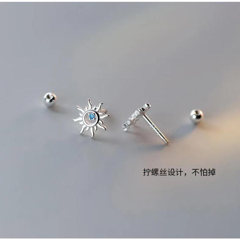 925 Silver Blue Zircon Sun Small Stud Earrings For Women Piercing Wedding Luxury Jewelry Jewellery Money 925