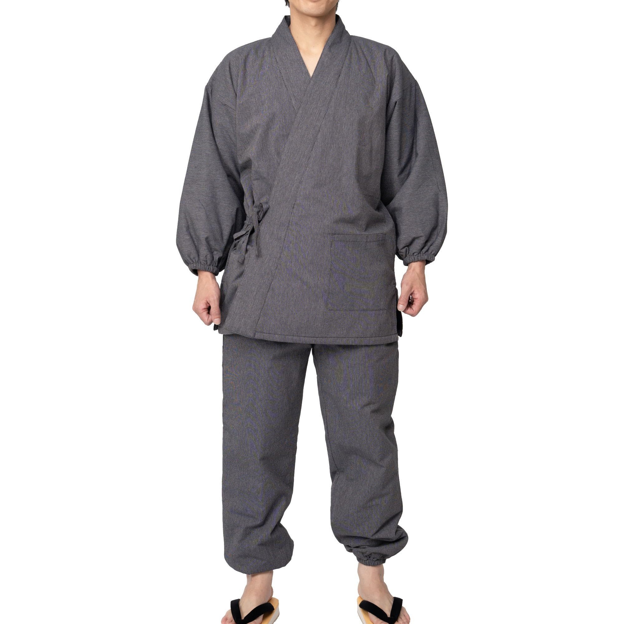 

Morioru Men s Pre-Dyed Samue Kimono, Gray, Size M [Winter Fleece-Lined & Padded, Men s, Fall, Winter, Spring]