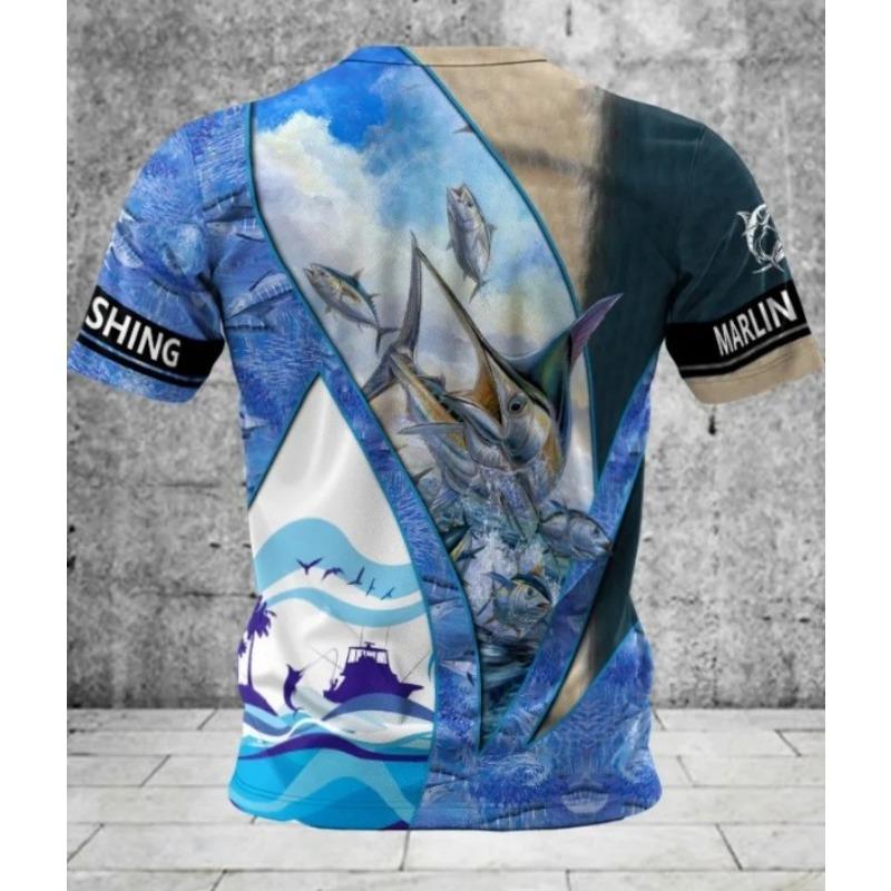 Summer Men's Fishing T-Shirts Short Sleeve 3d Fish Print Street T-Shirts Hip Hop Big Size Man Tees Loose Casual O-Neck Shirt