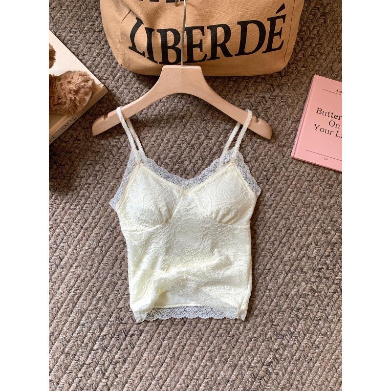 Fleece thickened thermal sling vest women's autumn and winter beauty back suit with bottoming shirt with chest pad lace top