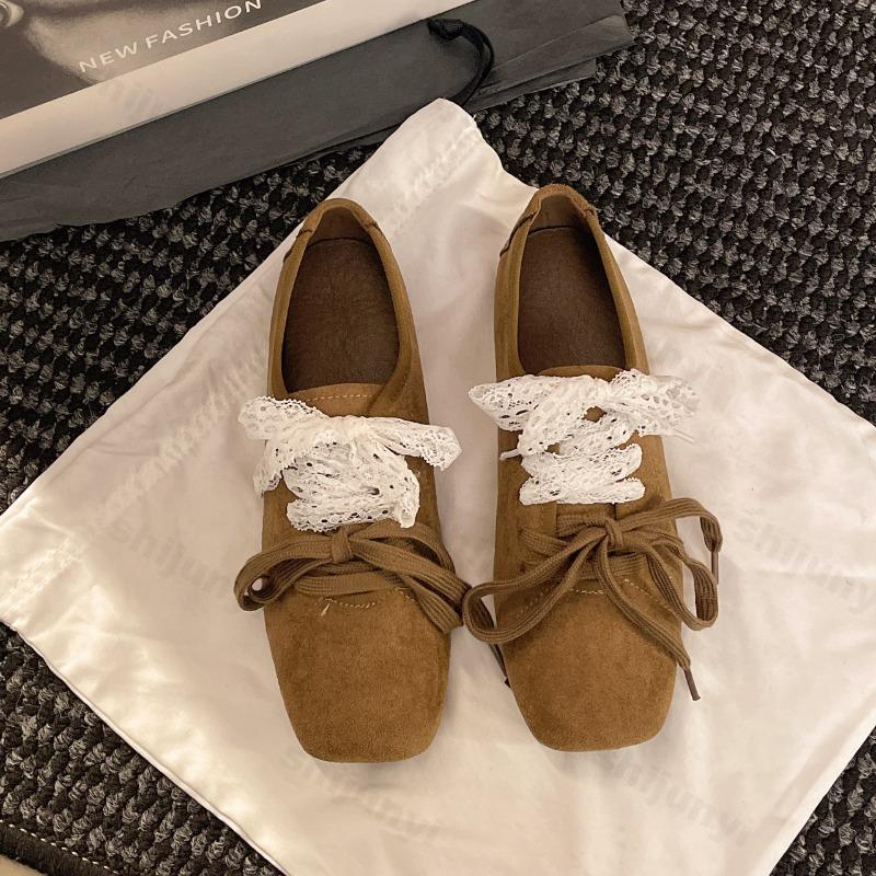 Fashion Elegant Lace Square Head Casual Mary Jane Shoes Women's Spring 2025 New Shallow Mouth Comfortable Flat Ballet Style Single Shoes