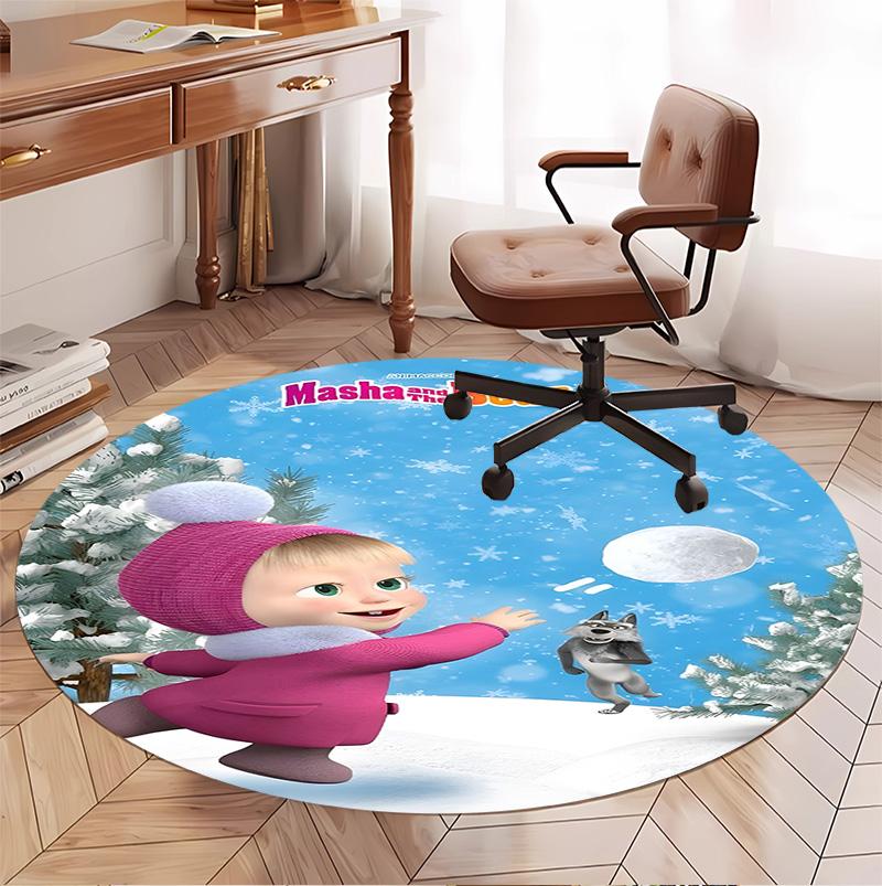 Masha and The Bear Pattern Round Rug, Indoor/Outdoor Mat, for Picnic, Gameroom, Bedroom, Office, Living Room, Home Decor Carpet, Birthday Gift