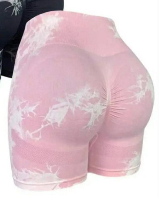 European & American Tie-Dye High-Waist Quick-Dry Yoga Shorts: Seamless, Elastic, Hip-Lifting, Fitness-Ready