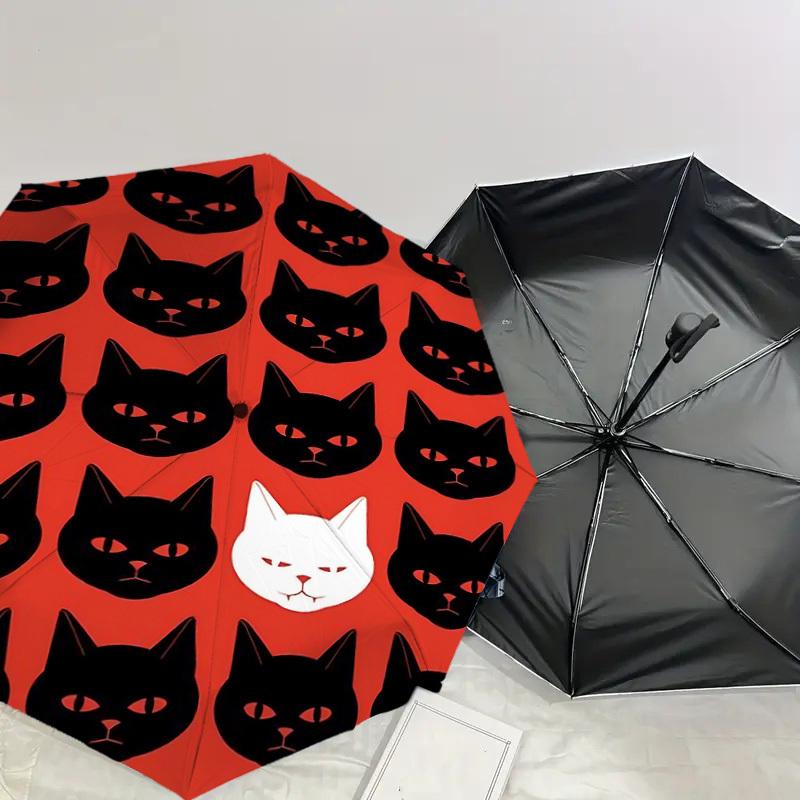 Unique White Cat Amongst Black Cats Umbrella: Outdoor Adventure Essential with Automatic Opening & Closing, Lightweight and Durable for Travelers 137