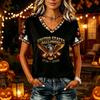 Tricouri Femei Halloween cu Decolteu în V Top cu Dovleac Tricou Casual Top pentru Petrecere de Sărbătoare