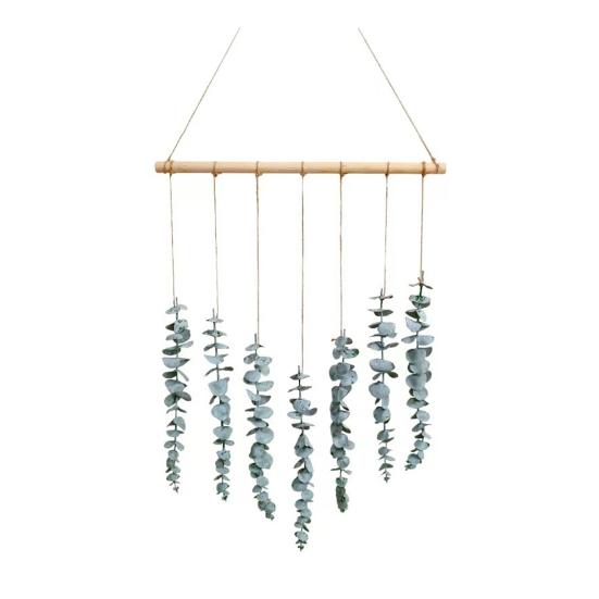 Bohemian Artificial Plants Hanging Tapestry, Handmade Tapestry with Wooden Beads Chips, Living Room Bedroom Wall Art Decoration 8