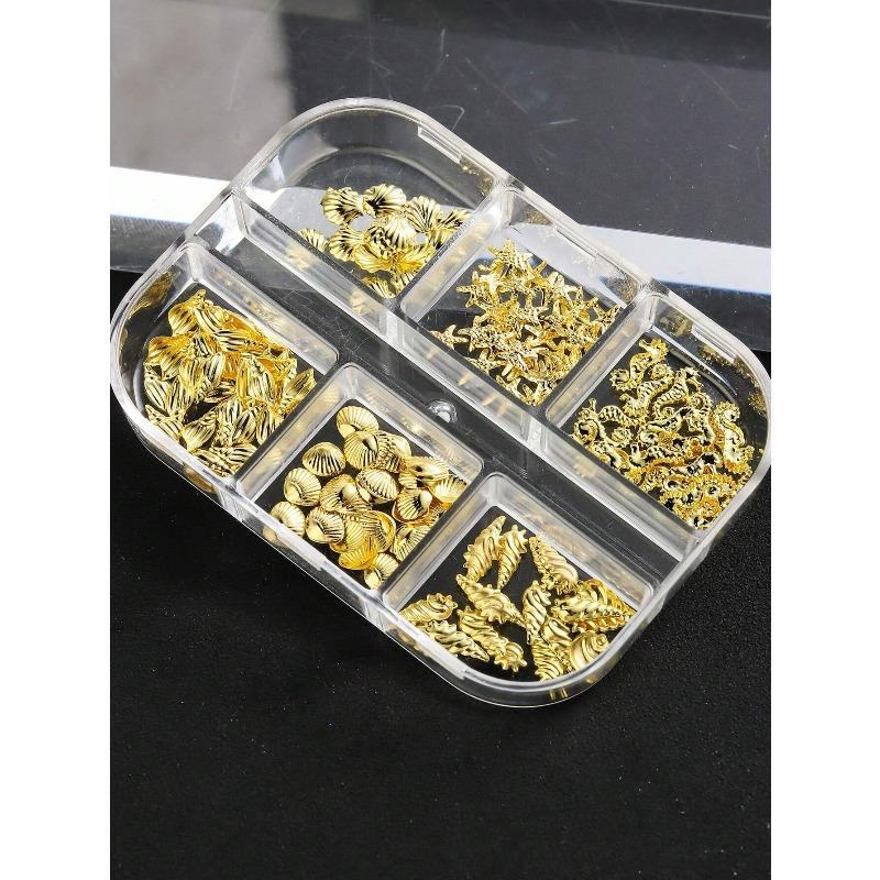 6 Grids/box Shell & Starfish Nail Art Decorations, Creative Metal Nail Accessories DIY, Summer Nail Jewelry, Nail Art Supplies