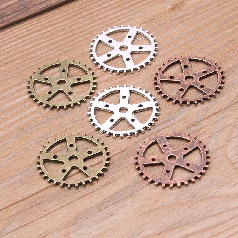 

3-Color Alloy Gear Pendant: 25mm Round Bracelet Connector бронзовый/красный
