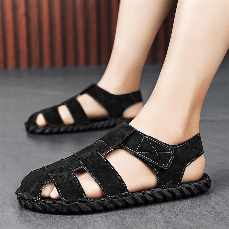 Italian Handmade Casual Leather Summer Shoes Men High Quality Classic Breathable Sandals Soft Bottom Waterproof Walking Sandals