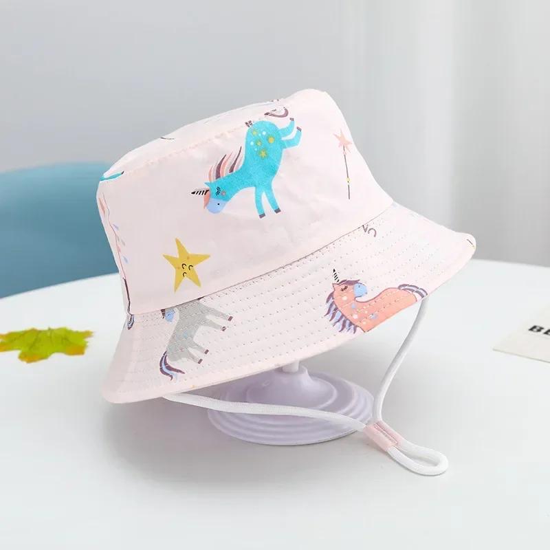 Baby Sun Hat Summer Kids Cartoon Dinosaur Print Soft Cotton Bucket Hat For Girls Boys Panama Beach UV Protection Cap Children
