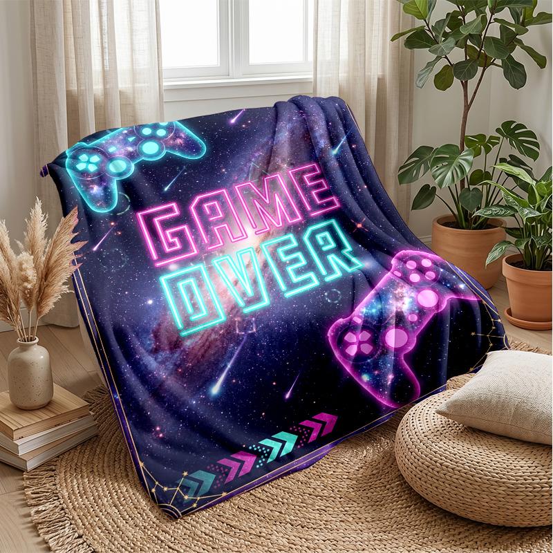 Neon Game Over Design Theme blanket Lightweight Warm Flannel Blanket Decorative Throw Blanket for Home Decoration