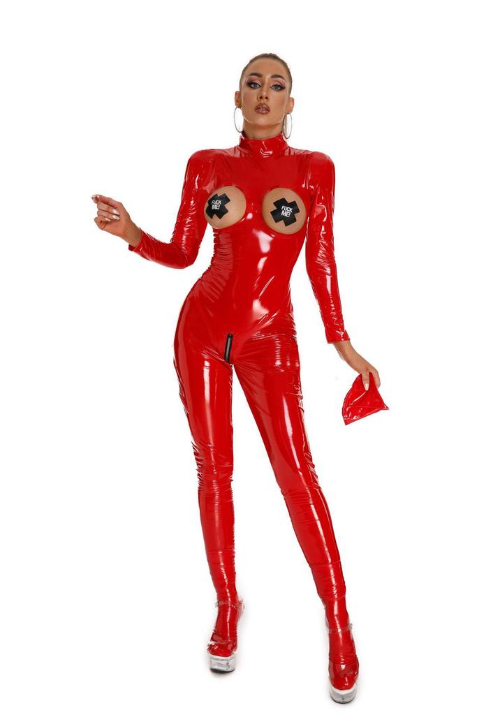 Shiny PVC Full-Body Corset Bodysuit with Zipper