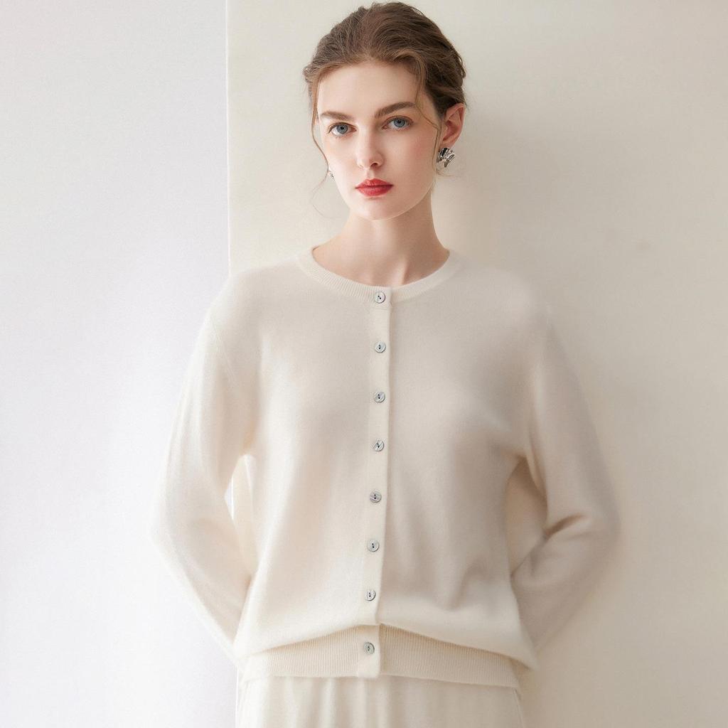 Pure Cashmere Loose Fit Round Neck Cardigan