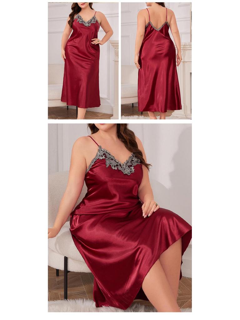 Übergröße Eisseide Camisole Nachthemd & Morgenmantel Set für Frühling/Sommer.