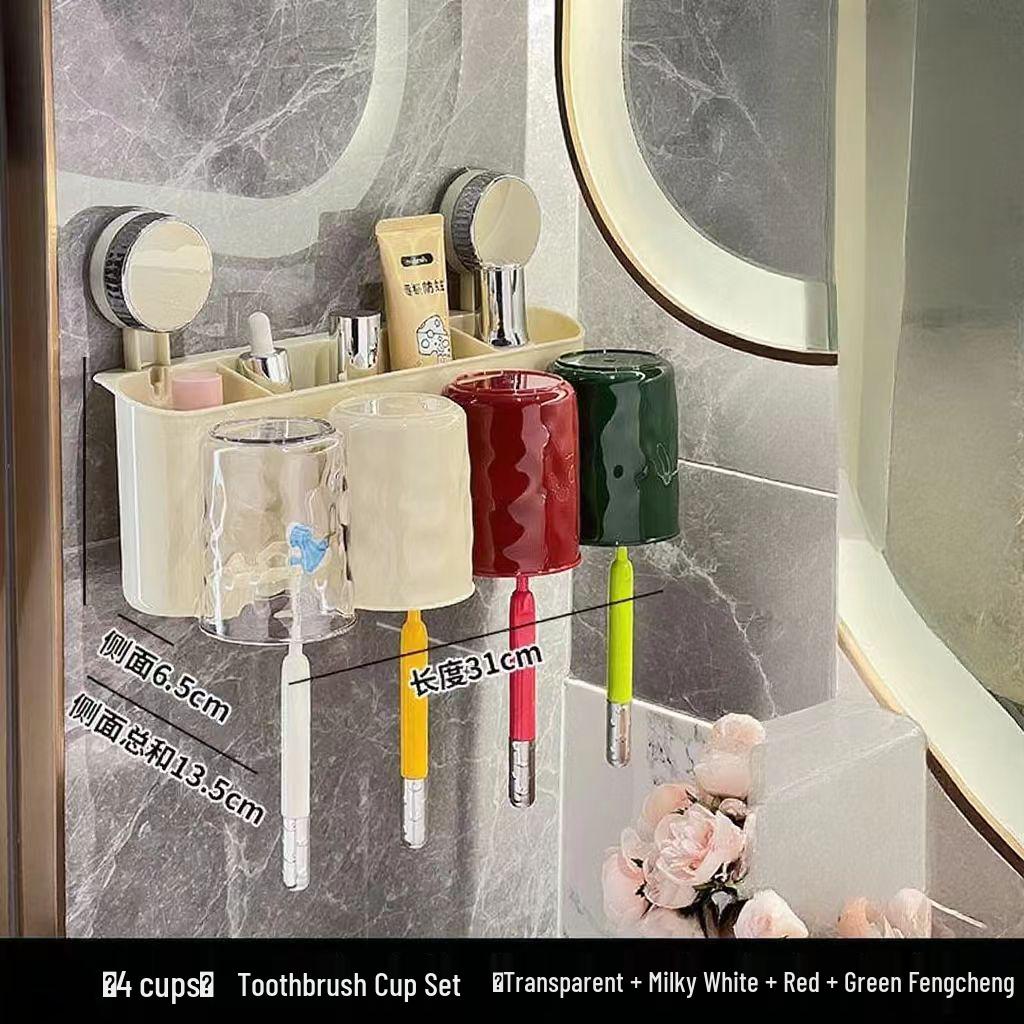 No-Drill Wall-Mounted Toothbrush & Cup Holder