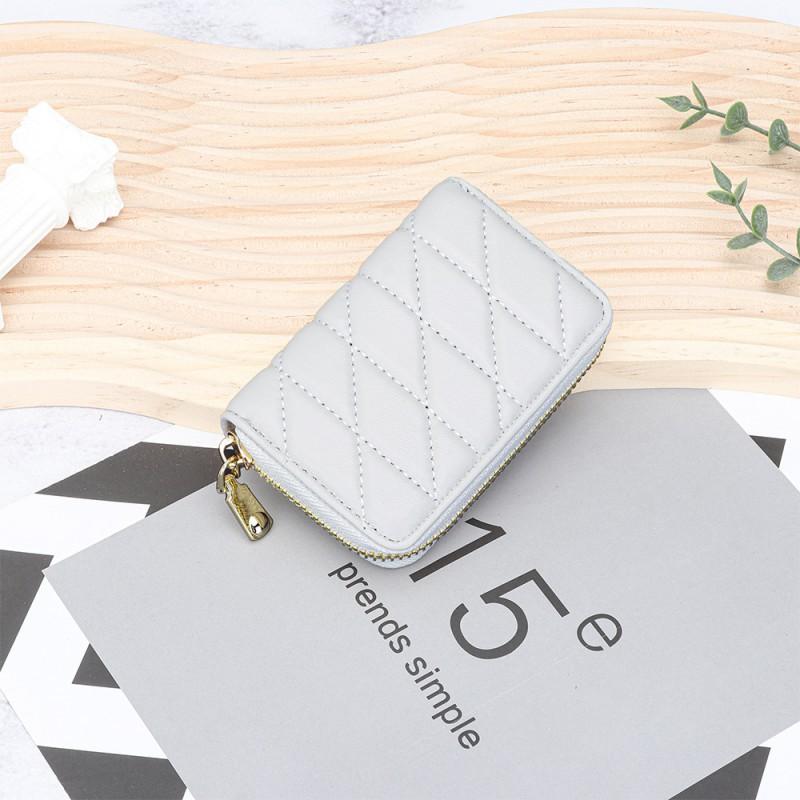 

High-end Exquisite Sheepskin Small Card Bag Women s Fashionable Embroidered Zipper Organ ID Multi-card Change Purse 10x7x2cm покинуть белый