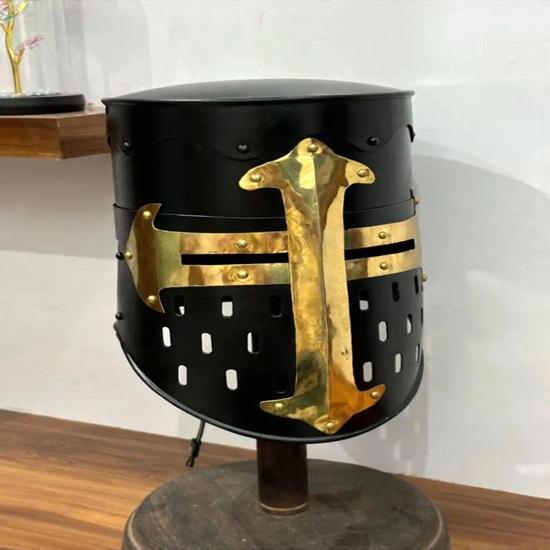 

Medieval Knight Helmet with Brass Detailing
