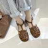Large Size Sandals Women's 2024 Summer New Flat-bottomed Roman Sandals Woven One-word Buckle Bag Head Sandals Women