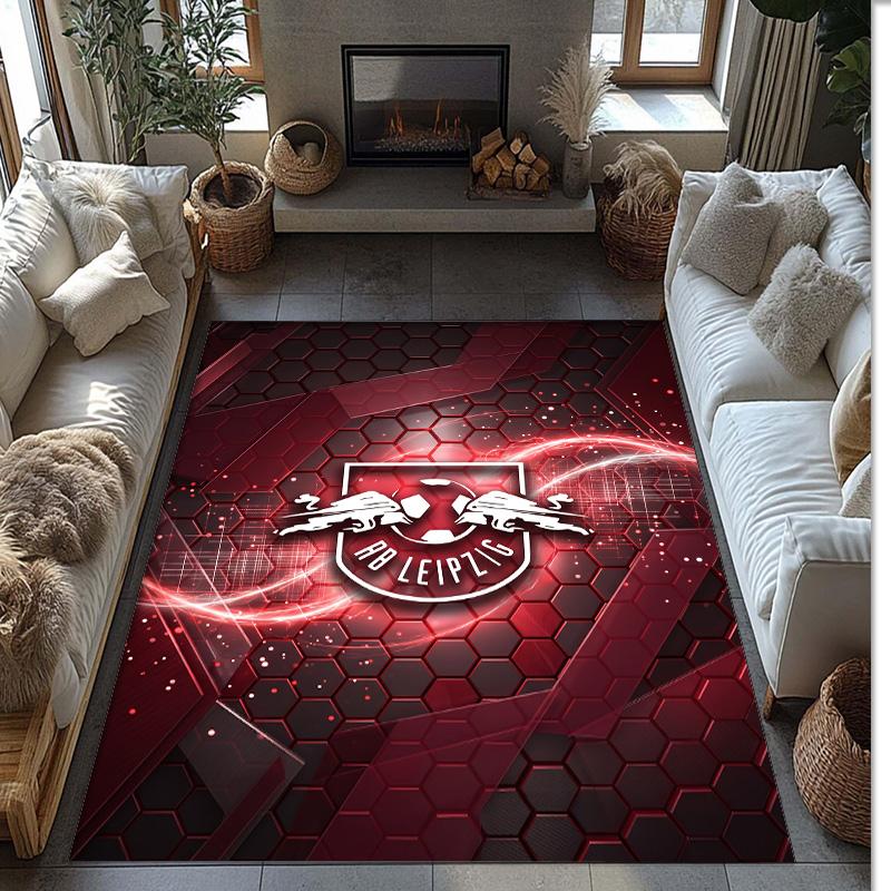 RB Leipzig Football Print Crystal Velvet Rug, Comfortable Water Absorbent Non Slip Indoor Floor Carpet