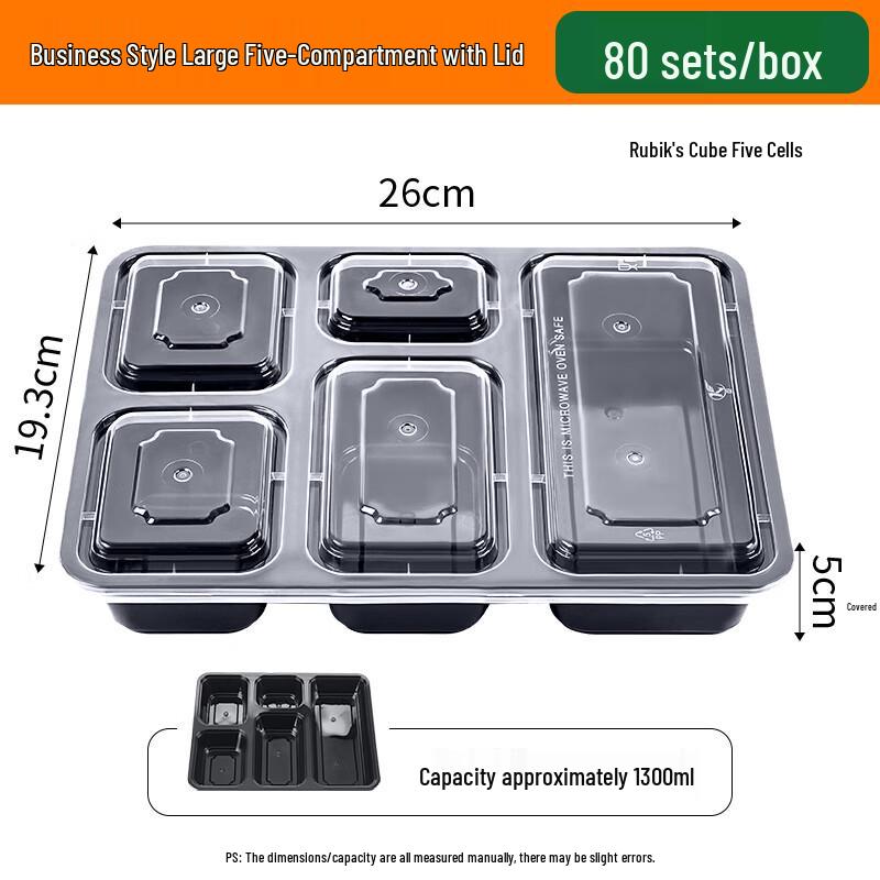 Miaojiayi Disposable 5-Compartment Takeout Meal Boxes