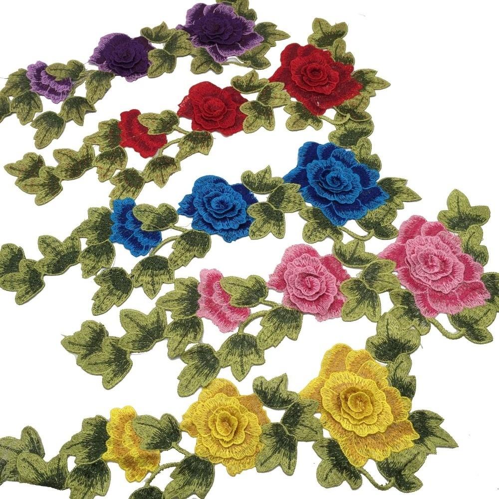 Polyester Fiber Embroidery Flower Patch DIY Handmade Lace Sew On Patch Clothing Accessories Embroidery Floral Leaves Appliques