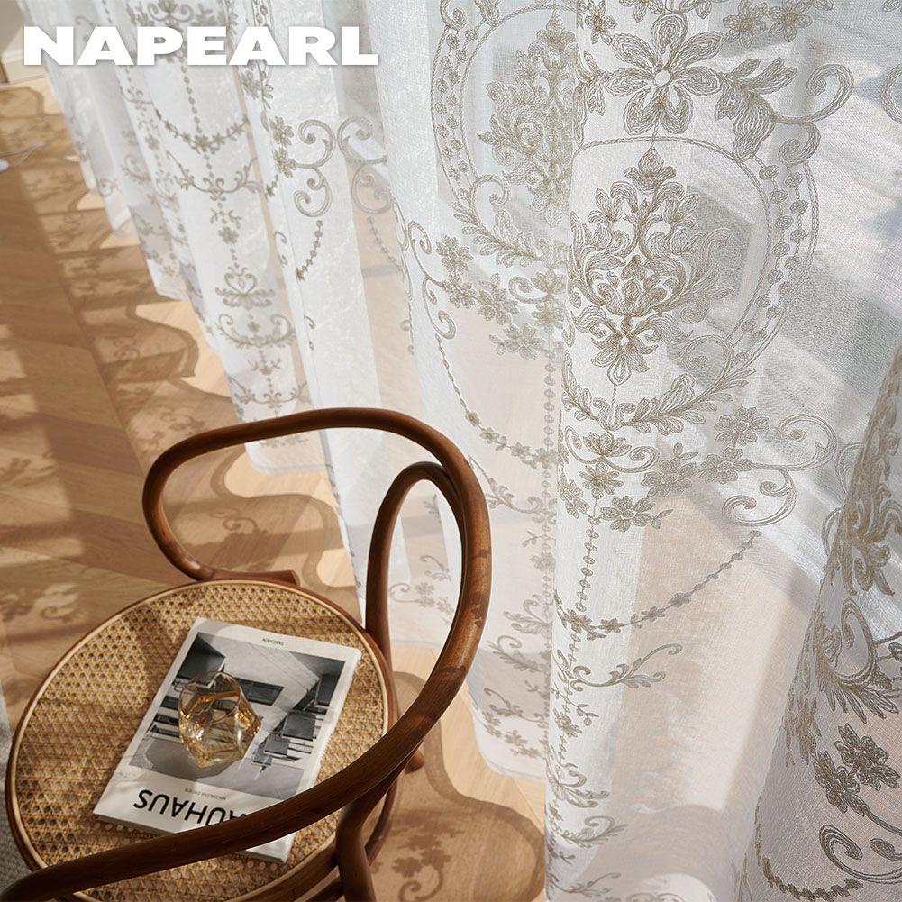 1 PC NAPEARL European 10-20% Shading White Embroidered Sheer Curtain for Living Room Bedroom Home Decor