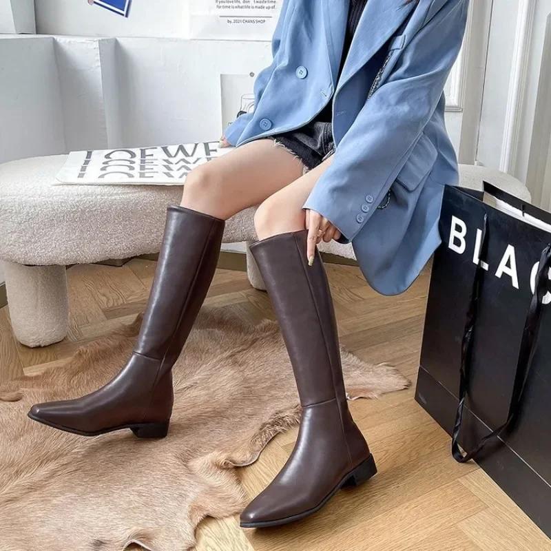 New Winter Knee High Boots Women Shoes Genuine Leather Black Western Tall Long Chelsea Boots Female  Trends Shoes