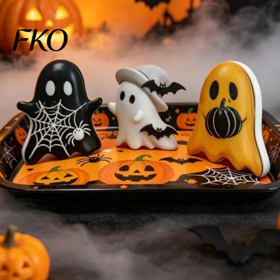 Glossy Resin Halloween Figure 3Pcs Decoration, Micro Landscape Miniature Figurines, Cute Ghost Kids Decoration Pumpkin Fairy Garden Ornament for Home