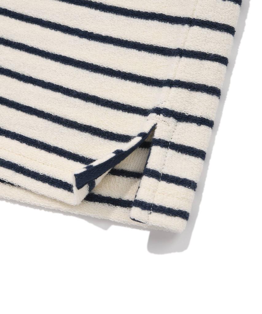 COVERNAT Terry Stripe Open Collar T-Shirt Navy