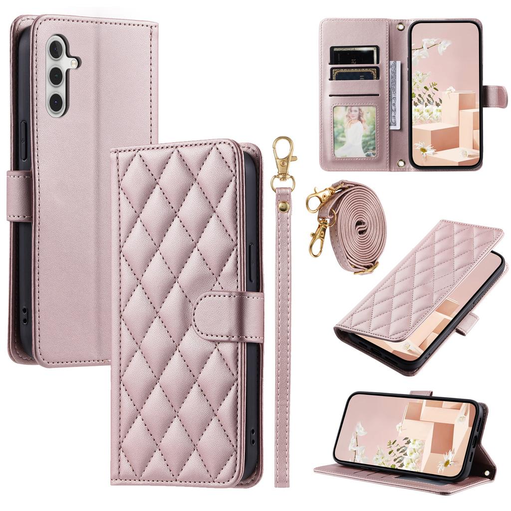 For Samsung Galaxy A54 5G Leather Case with Straps Wallet Rhombus Grid Phone Cover