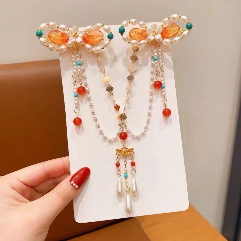 Chinesische Stil Fee Haarspangen für Mädchen mit Quasten und Stirnkette