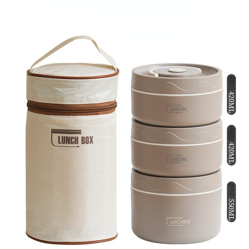304 Stainless Steel Portable Thermos Insulated Lunch Box Leakproof Sealed Bucket Student Lunch Box Multi-layer Round Bento Box