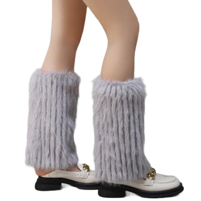 Women Vintage Ribbed Plush Leg Warmer Aesthetic Fuzzy Thickened Boot Gaiters Cuffs Solid Color Leg Covers Long Socks
