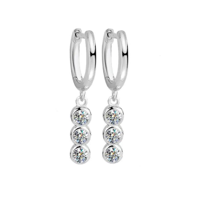 Korean Style Versatile Geometric Circular Earrings, Trendy Straight Row Diamond, Simple Temperament, Commuting Zircon for Women