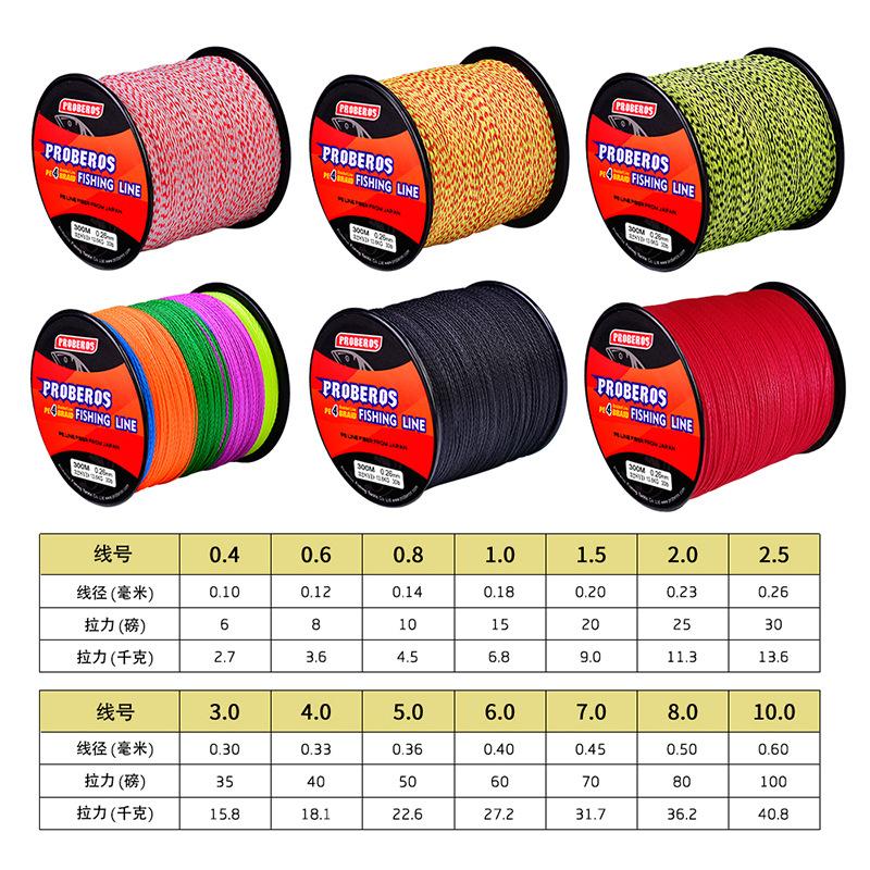 Original Silk 4 Woven 300 Meter Angelschnur PE Woven Strong Horse Mehrfarbige Schnur, Felsangeln und Meeresangeln Mehrfarbige Schnur