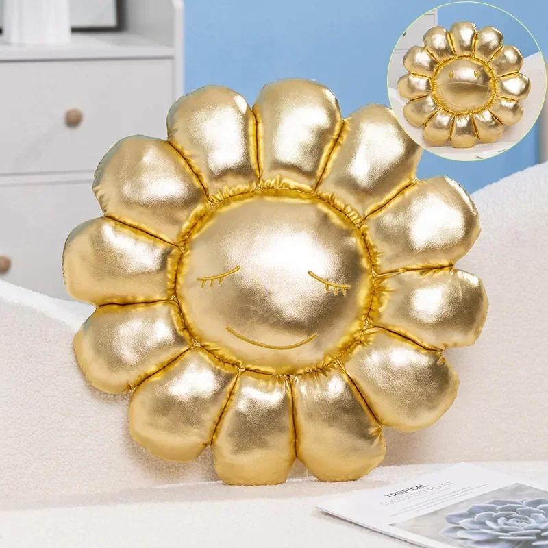 

Эстетичная плюшевая подушка в виде цветка, милая мультяшная подушка в виде радужного цветка, декоративная подушка для дивана, подушка для отдыха в офисе, подушка для спины, декор 40x40cm золотой