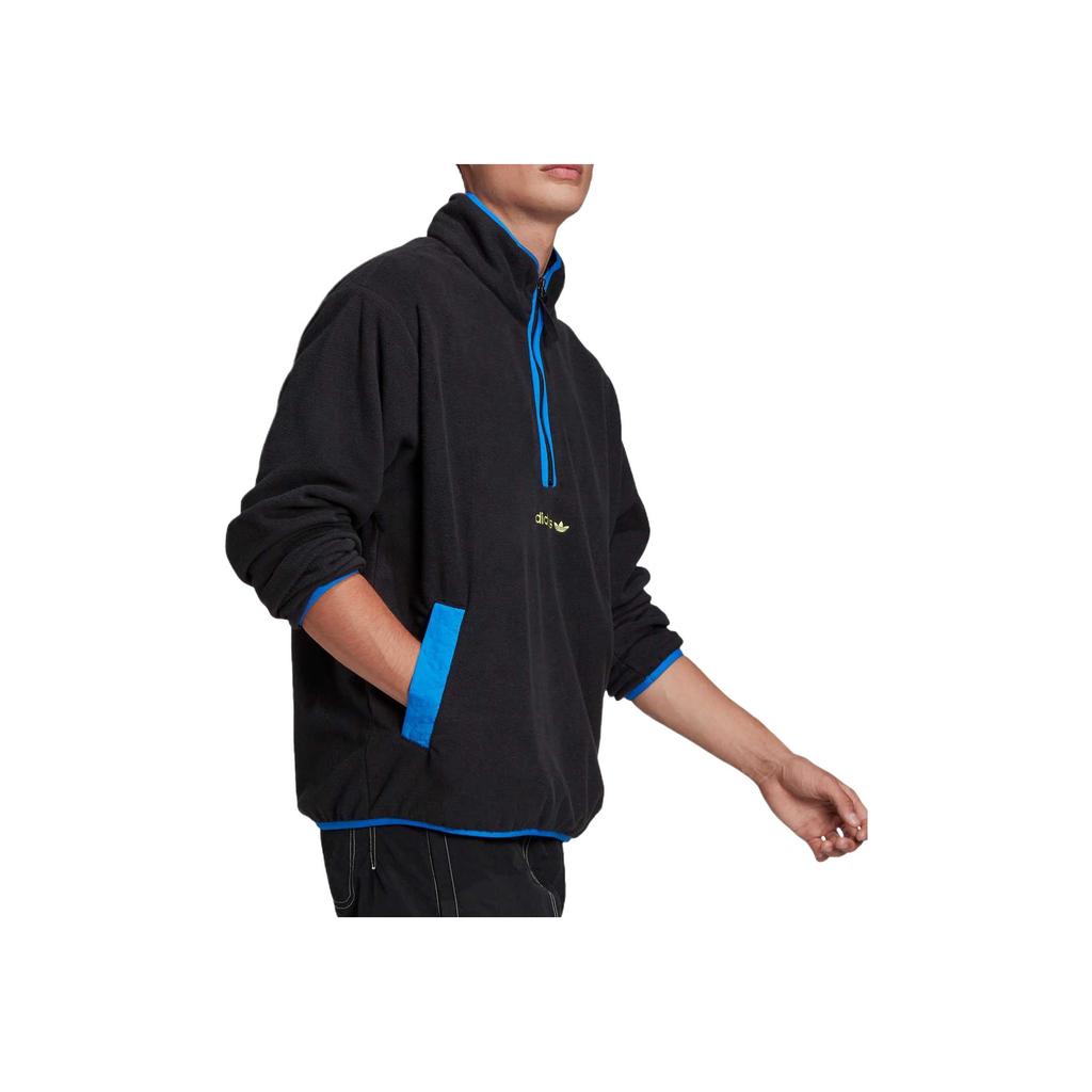 adidas Felpa in pile ricamata con logo Originals e mezza zip da uomo Felpa Nera GN2376
