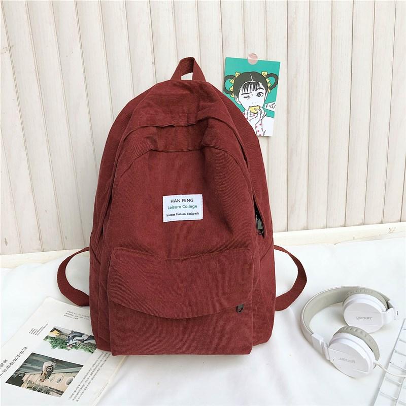 Preppy Style Women Backpack Corduroy Design School Bags For Teenage Girls Travel Backpacks Female Shoulder Bags Daypack Black