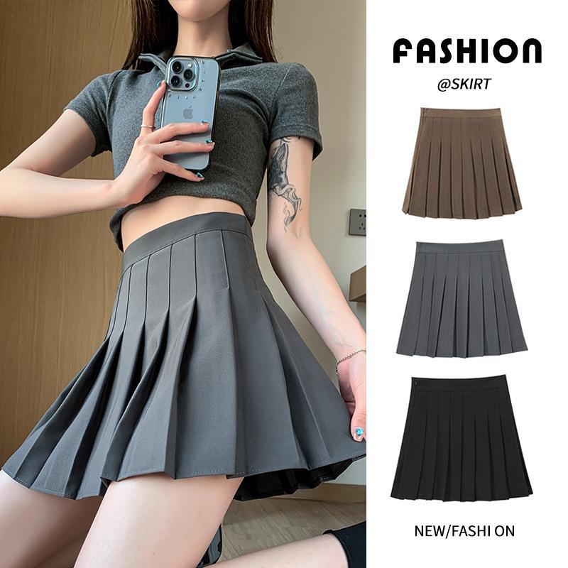 

2024 Summer Women s Gray Pleated Midi Skirt: High-Waist College Style, Slimming, Anti-Exposure Design Small білий
