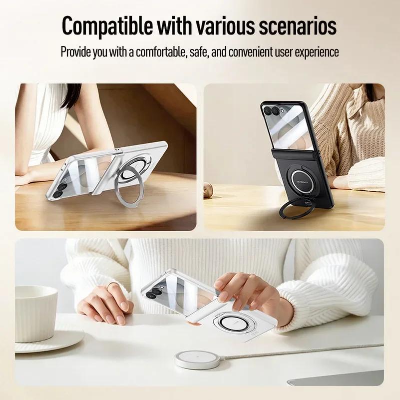 For Samsung Z Flip8 Folding Wristband Phone Case, Magnetic Rotating Stand, Matte, Drop-resistant Full-cover Protective Case