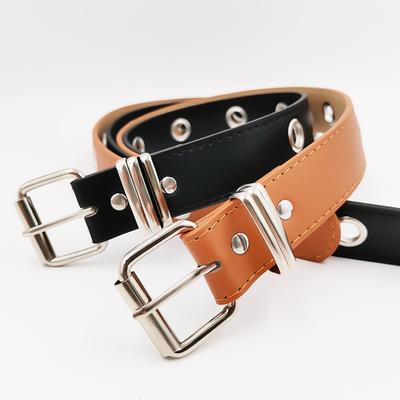 Ceinture tendance pour femme avec décoration anneau, œillets d'air, perforations intégrales sans trou, ceinture punk