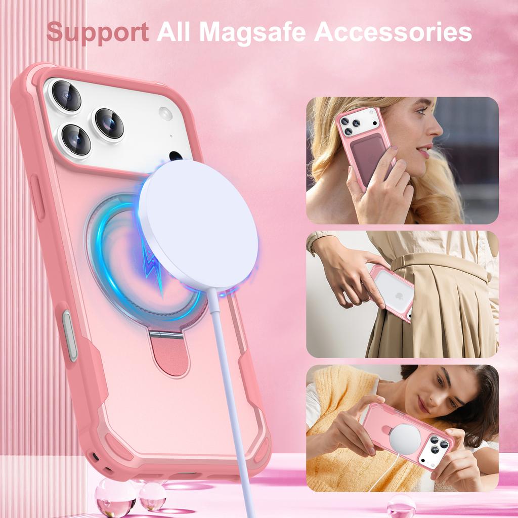 For iPhone 17 Pro Case Compatible with MagSafe Kickstand TPU+PC Shockproof Phone Back Cover