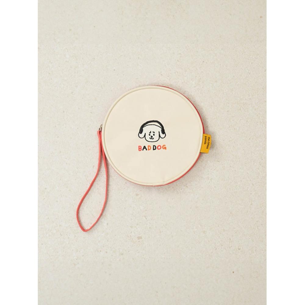 

Daiso Embroidered Point Round Pouch Gray (gray+beige)