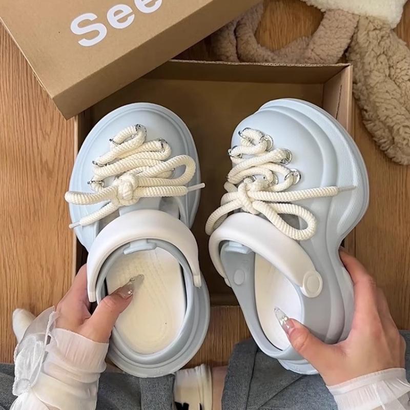 Fashion Women Platform Sandals DIY Laceup Fashion Clogs Thick Sole Summer Garden Shoes Ladies Home Street Slippers Beach Wedges Slides