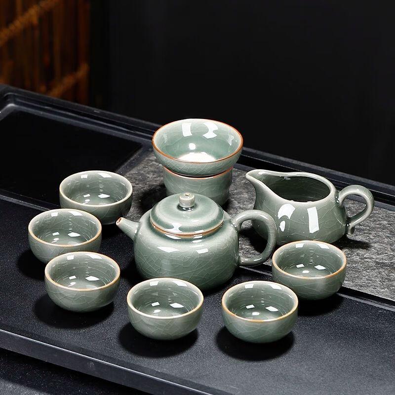 Ge Kiln Ceramic Gongfu Tea Set with Bamboo Tray