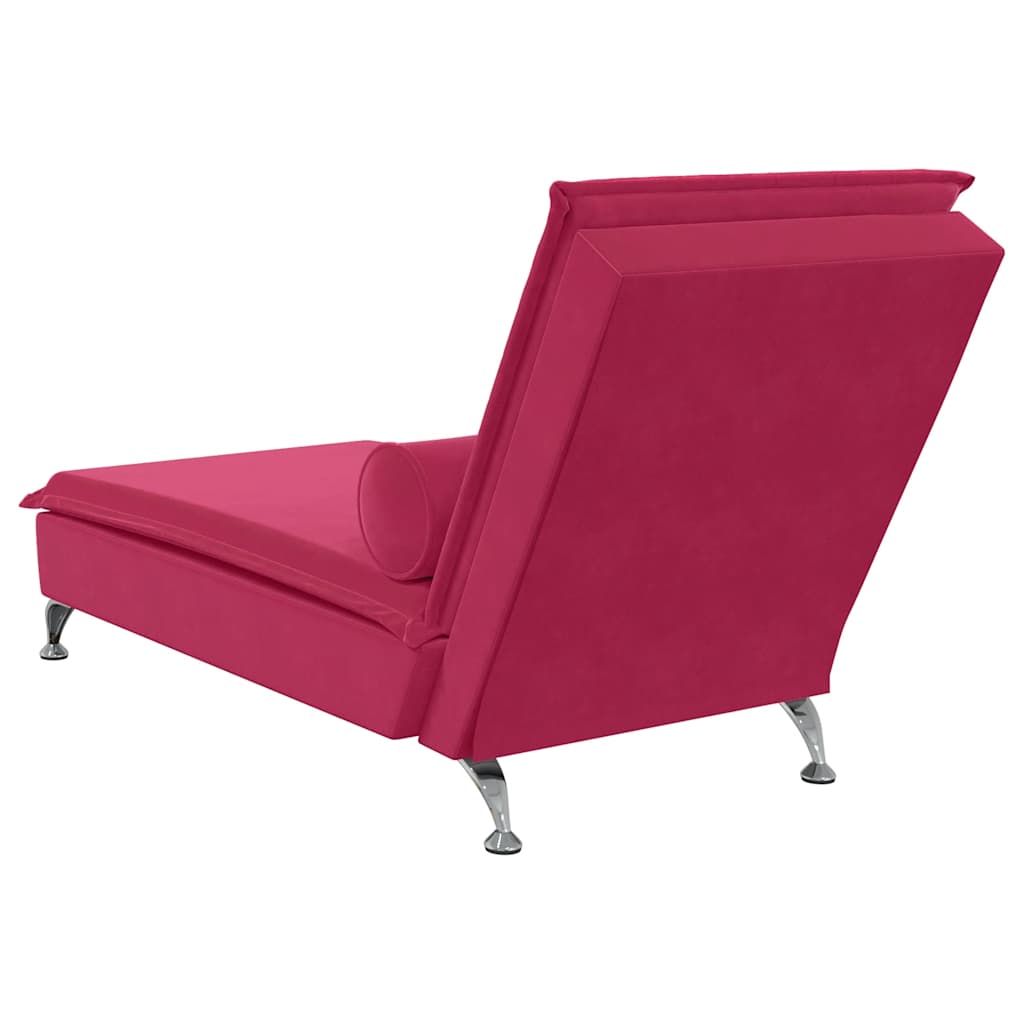 Vidaxl Chaise Longue Massaggiante Con Rullo, Rosso Vino, Vellutata