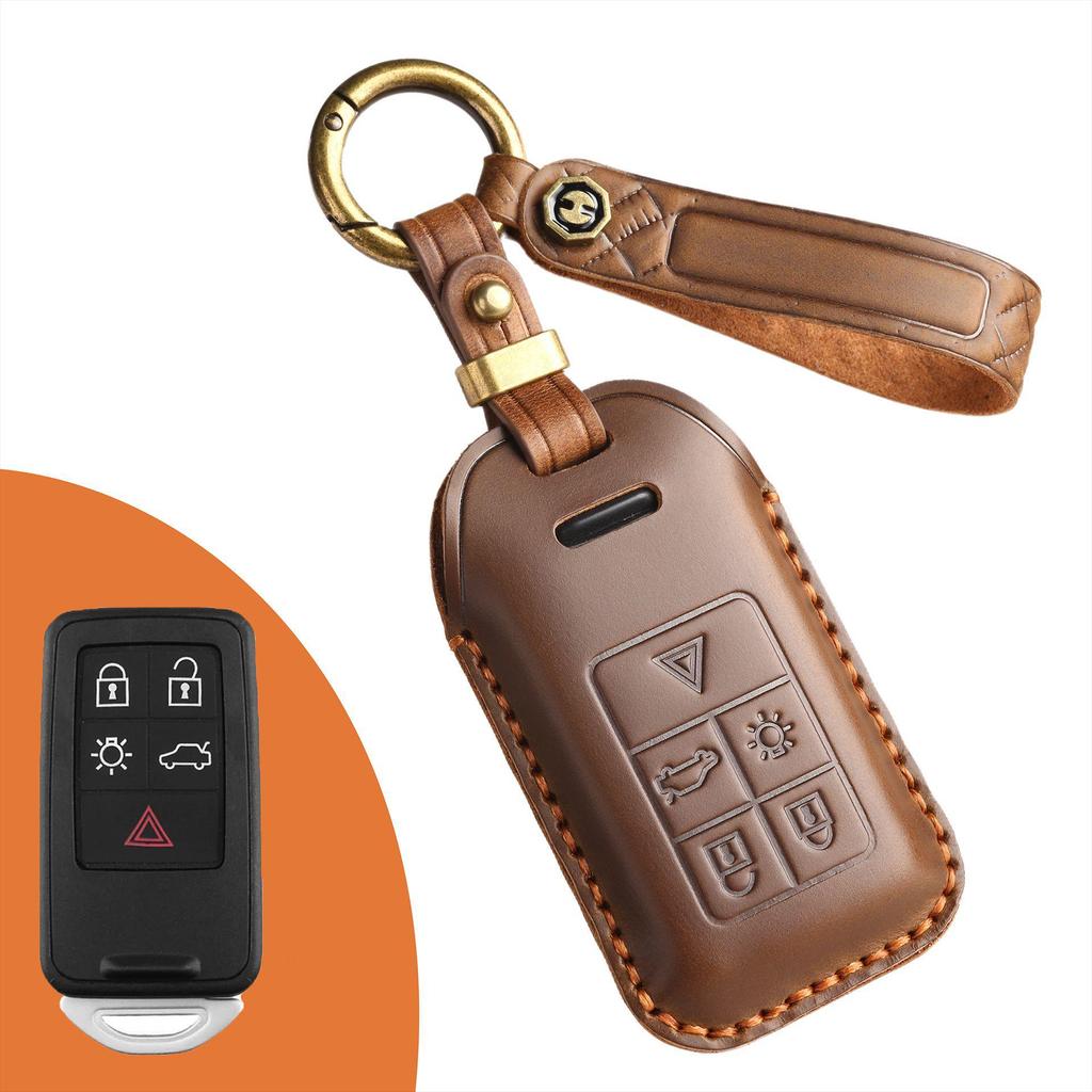 Vintage-Style Genuine Leather Key Cover for Old Volvo