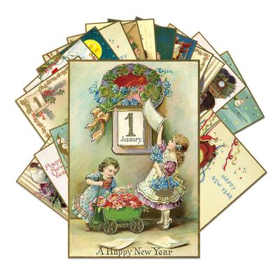 45650 Pcs Happy New Year Greeting Cards Retro Illustrations Holiday Cards with