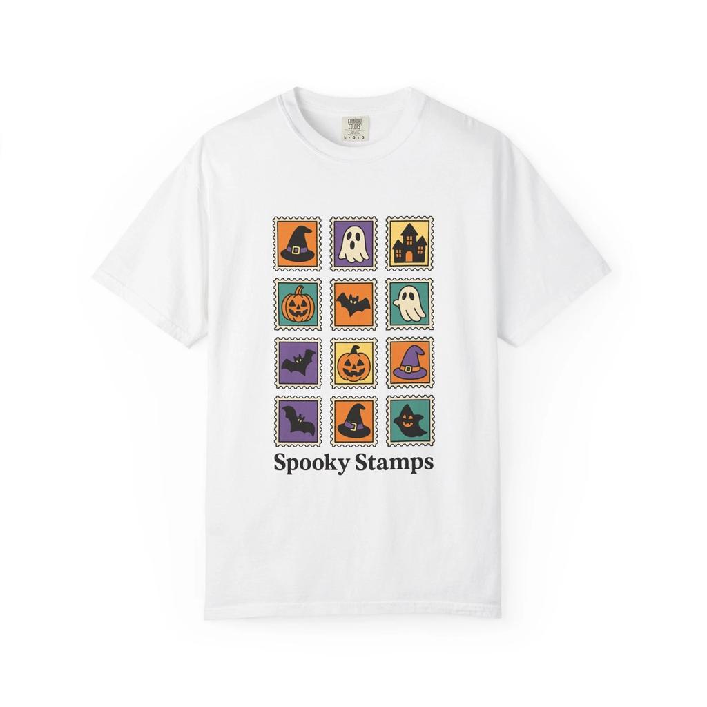 T-shirt Unisex Spooky Boho Stamps, Maglietta di Halloween, T-shirt Timbrata Creepy,