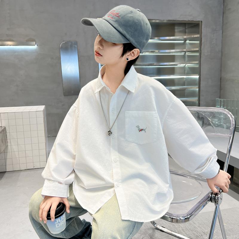 

Рубашка из хлопка с длинным рукавом для мальчиков 2025 года, детская красивая рубашка, пальто на весну и осень 120cm белый